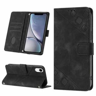 For iPhone XR Skin-feel Embossed Leather Phone Case(Black)
