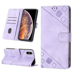 For iPhone XS Max Skin-feel Embossed Leather Phone Case(Light Purple)