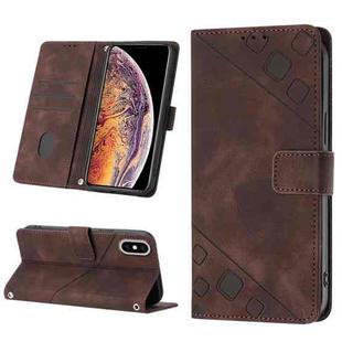 For iPhone XS Max Skin-feel Embossed Leather Phone Case(Brown)
