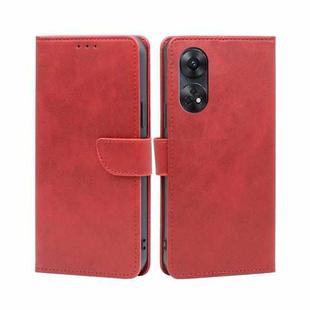 For OPPO Reno8 T 4G Calf Texture Buckle Flip Leather Phone Case(Red)