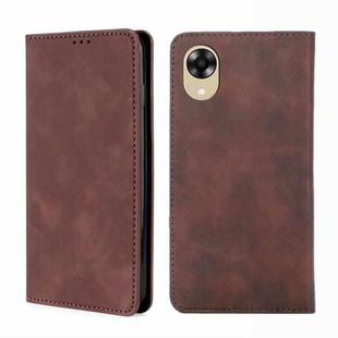 For OPPO A17k Skin Feel Magnetic Horizontal Flip Leather Phone Case(Dark Brown)