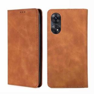 For OPPO Reno8 T 4G Skin Feel Magnetic Horizontal Flip Leather Phone Case(Light Brown)