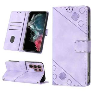 For Samsung Galaxy S22 Ultra 5G Skin-feel Embossed Leather Phone Case(Light Purple)