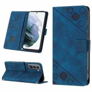 For Samsung Galaxy S21 5G Skin-feel Embossed Leather Phone Case(Blue)