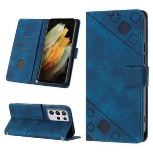 For Samsung Galaxy S21 Ultra 5G Skin-feel Embossed Leather Phone Case(Blue)