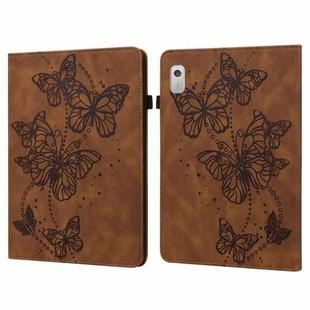 For Lenovo Tab M8 4th Gen Embossed Butterfly Pattern Leather Tablet Case(Brown)
