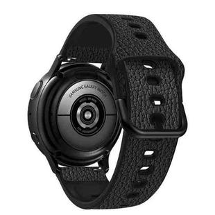20mm Universal TPU Litchi Texture Leather Watch Band(Black)