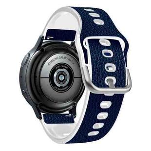 22mm Universal TPU Litchi Texture Leather Watch Band(Blue White)