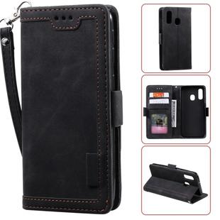 For Galaxy A20e Retro Splicing Horizontal Flip Leather Case with Card Slots & Holder & Wallet(Black)