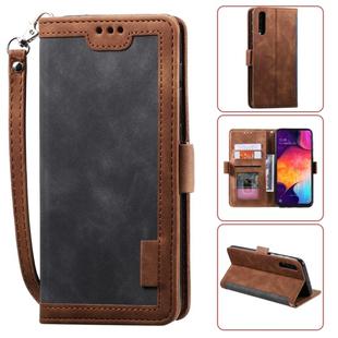 For Galaxy A50 Retro Splicing Horizontal Flip Leather Case with Card Slots & Holder & Wallet(Grey)