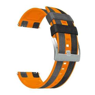 22mm Universal Three-color Silicone Leather Watch Band(Black Orange Grey)