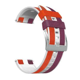 22mm Universal Three-color Silicone Leather Watch Band(Purple White Red)