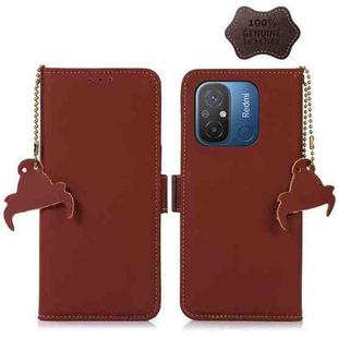 For Xiaomi Redmi 12C / Redmi 11A Genuine Leather Magnetic RFID Leather Phone Case(Coffee)