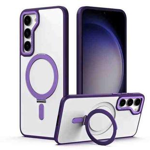 For Samsung Galaxy S23 5G Skin Feel MagSafe Shockproof Phone Case with Holder(Purple)