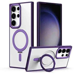 For Samsung Galaxy S23 Ultra 5G Skin Feel MagSafe Shockproof Phone Case with Holder(Purple)