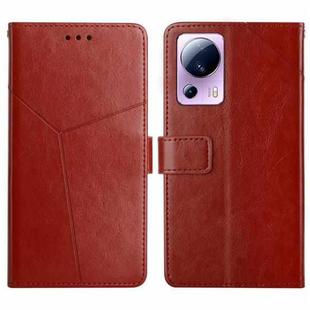 For Xiaomi 13 Lite HT01 Y-shaped Pattern Flip Leather Phone Case(Brown)