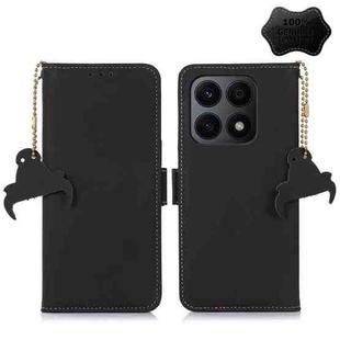 For Honor X8a 4G Genuine Leather Magnetic RFID Leather Phone Case(Black)