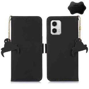 For Motorola Moto G73 5G Genuine Leather Magnetic RFID Leather Phone Case(Black)