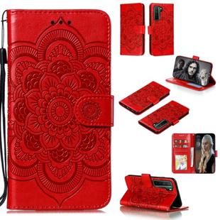 For Huawei nova 7 SE Mandala Embossing Pattern Horizontal Flip PU Leather Case with Holder & Card Slots & Walle & Lanyard(Red)