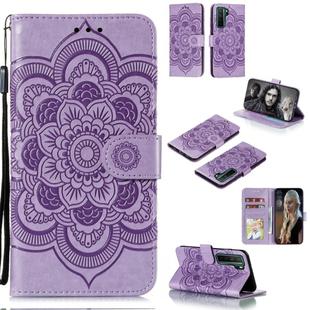 For Huawei nova 7 SE Mandala Embossing Pattern Horizontal Flip PU Leather Case with Holder & Card Slots & Walle & Lanyard(Purple)
