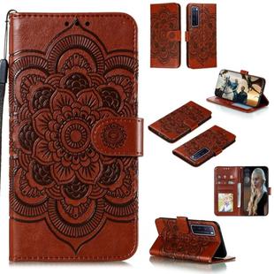 For Huawei nova 7 Pro Mandala Embossing Pattern Horizontal Flip PU Leather Case with Holder & Card Slots & Walle & Lanyard(Brown)