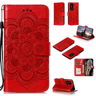 For Huawei P40 pro+ Mandala Embossing Pattern Horizontal Flip PU Leather Case with Holder & Card Slots & Walle & Lanyard(Red)