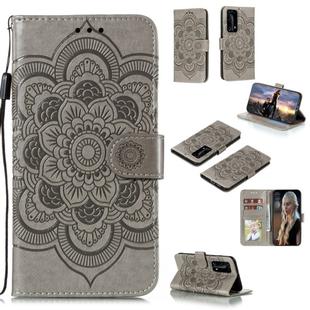 For Huawei P40 pro+ Mandala Embossing Pattern Horizontal Flip PU Leather Case with Holder & Card Slots & Walle & Lanyard(Grey)