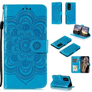 For Huawei P40 pro+ Mandala Embossing Pattern Horizontal Flip PU Leather Case with Holder & Card Slots & Walle & Lanyard(Blue)