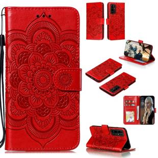 For Huawei Honor 30 Mandala Embossing Pattern Horizontal Flip PU Leather Case with Holder & Card Slots & Walle & Lanyard(Red)