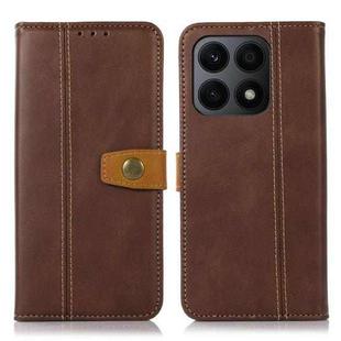 For Honor X8a 4G Stitching Thread Calf Texture Leather Phone Case(Coffee)