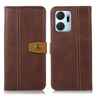 For Honor X7a 4G Stitching Thread Calf Texture Leather Phone Case(Coffee)