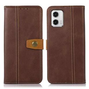 For Motorola Moto G73 5G Stitching Thread Calf Texture Leather Phone Case(Coffee)