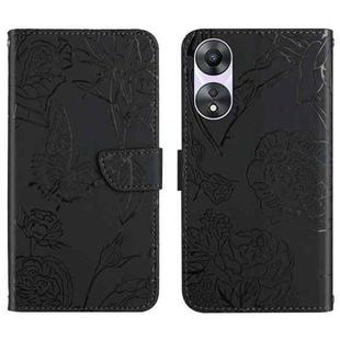 For OPPO Reno8 T 5G/A1 Pro 5G HT03 Skin Feel Butterfly Embossed Flip Leather Phone Case(Black)