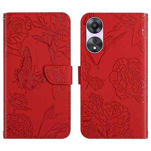 For OPPO Reno8 T 5G/A1 Pro 5G HT03 Skin Feel Butterfly Embossed Flip Leather Phone Case(Red)