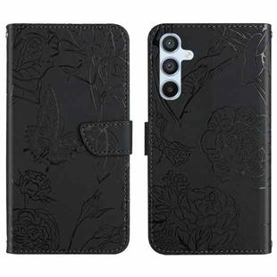 For Samsung Galaxy A24 4G HT03 Skin Feel Butterfly Embossed Flip Leather Phone Case(Black)