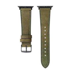 Crazy Horse Genuine Leather Watch Band For Apple Watch Ultra 49mm / Series 8&7 45mm / SE 2&6&SE&5&4 44mm / 3&2&1 42mm(Olive Green)
