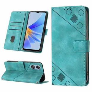 For OPPO A17 Skin-feel Embossed Leather Phone Case(Green)