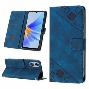 For OPPO A17 Skin-feel Embossed Leather Phone Case(Blue)