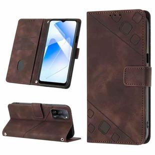 Skin-feel Embossed Leather Phone Case For OPPO A55 5G / A54 4G / A16 4G / A16s / A55 4G / A54s / A56 5G / Realme V11 5G (Brown)