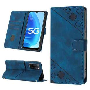 For OPPO A55s 5G Skin-feel Embossed Leather Phone Case(Blue)