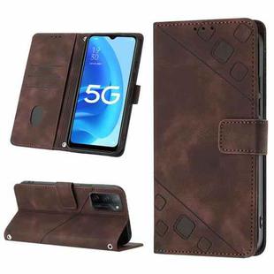 For OPPO A55s 5G Skin-feel Embossed Leather Phone Case(Brown)