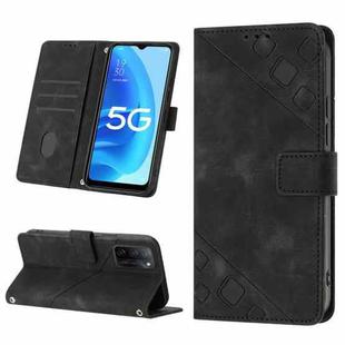 For OPPO A55s 5G Skin-feel Embossed Leather Phone Case(Black)