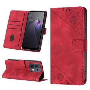 For OPPO Reno8 5G Skin-feel Embossed Leather Phone Case(Red)