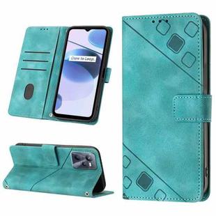For Realme C35 Skin-feel Embossed Leather Phone Case(Green)