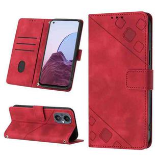 Skin-feel Embossed Leather Phone Case For OnePlus Nord N20 5G / OPPO Reno7 Z 5G / F21 Pro 5G Indian / Reno7 Lite 5G / Reno8 Lite 5G (Red)