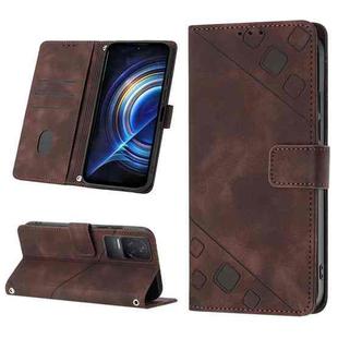 For Xiaomi Redmi K50 Pro / K50 Skin-feel Embossed Leather Phone Case(Brown)