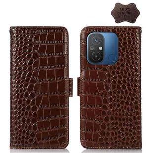 For Xiaomi Redmi 12C / 11A Crocodile Top Layer Cowhide Leather Phone Case(Brown)
