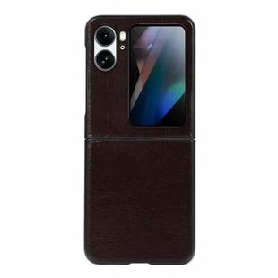 For OPPO Find N2 Flip Genuine Leather Double Color Crazy Horse Phone Case(Coffee)