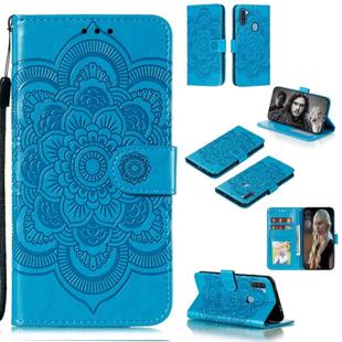 For Galaxy A11 Mandala Embossing Pattern Horizontal Flip PU Leather Case with Holder & Card Slots & Walle & Lanyard(Blue)