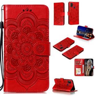 For Galaxy M31 Mandala Embossing Pattern Horizontal Flip PU Leather Case with Holder & Card Slots & Walle & Lanyard(Red)